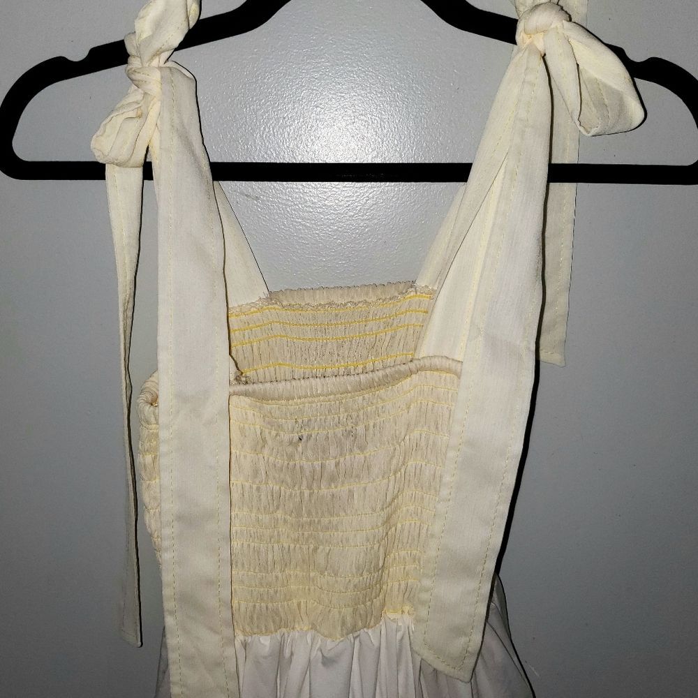 Anthropologie Kourt Drew Smocked Yellow Cream Midi Dress XS - Picture 2 of 10